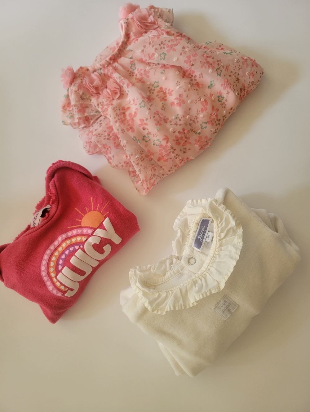 Pink Floral Dress, Juicy Pink Top & Cream Ruffle Baby Set